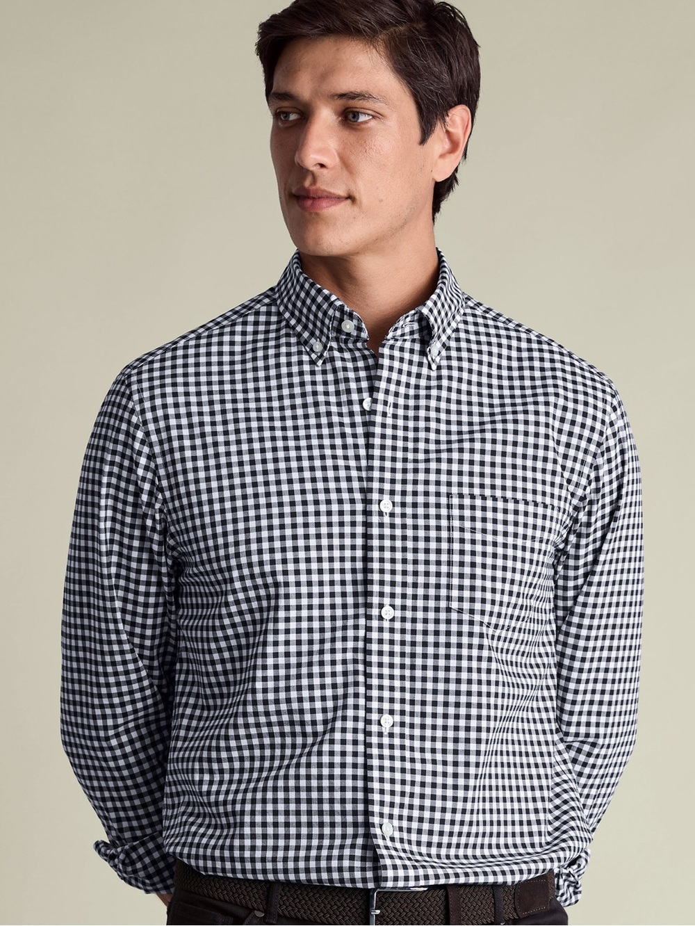 Charles Tyrwhitt Blue and White Gingham Slim Fit Non-Iron Button-Down Shirt